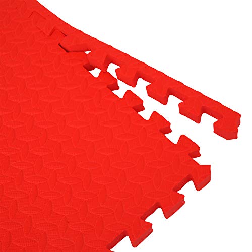 Edukit Interlocking Puzzle Floor Tiles Mat; Pack of 4; 61.5 x 61.5cm; 2cm Thick; EVA Foam; Red – Thicker and Larger than Regular Tiles for Heavyweight Equipment - Ideal for Gyms, Garage or Gardens