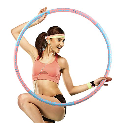 Beedove Hula Fitness Hoop, 90cm 1-4kg Weighted Hula Ring, Stainless Steel Core Soft Foam Cover 6 Sections Portable Fitness Hoop for Adults Youth Lose Weight