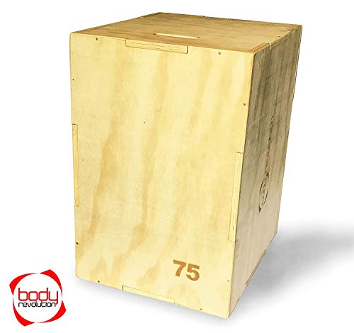 Body Revolution Wooden Plyo Box - 3in1 Heights - 50cm, 60cm and 75cm (20" x 24" x 30") - Plyometric Jump Box for Fitness, HIIT, Strength and Calisthenic workouts - Gym Store | Gym Equipment | Home Gym Equipment | Gym Clothing