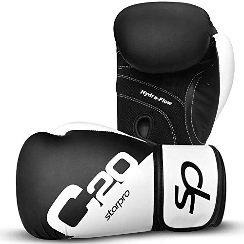 Starpro Boxing Gloves Training Sparring - 8oz 10oz 12oz 14oz 16oz Muay Thai Kickboxing Punching Fighting MMA Punch Bag Mitts Focus Pads Fitness Exercise | Synthetic Leather | Black