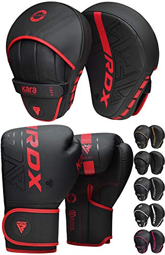 RDX Kids Boxing Pads and Gloves Set, Maya Hide Leather KARA Junior Hook and Jab Curved Focus Mitts Punching Gloves for MMA, Muay Thai, Kickboxing Coaching, Martial Arts, Hand Target Strike Shield