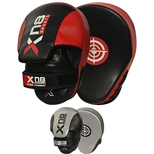 XN8 Boxing Pads MMA Focus Mitts- Adjustable Strap Curved Hook and Jab Hand Padded Target Strike Shield Great for Punching- Martial Arts-Muay Thai Training-Kickboxing-Karate Red