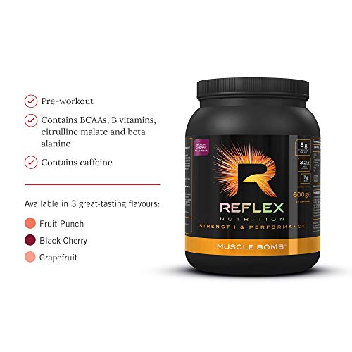 Reflex Nutrition Muscle Bomb Caffeine Ultimate PRE-Workout Powder 7g BCAA's 2g L-Carnitine 3.2g Beta-Alanine (600g) (Black Cherry)