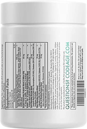 Codeage Fermented Digestive Enzymes Supplement - Probiotics, Prebiotics, Vitamins - Stomach & Food Enzyme - Amylase, Lipase, Lactase - Plant Based, Vegan, Non-GMO - 3 Months Supply - 90 Capsules