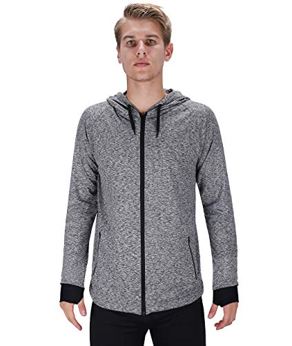 DISHANG Men's Running Jacket Full Zip Thumb Hole Hoodie Outdoor Active Training Athletic-fit Gym Workout Exercise Top Sweatshirts Gray, XS