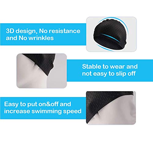 Traling Swimming Cap, Silicone Swim Hat for Men and Women Ladies Long Hair, Anti-Tear with Ergonomic Anti-Slip Bathing Cap, Keep Hair Dry (Black)