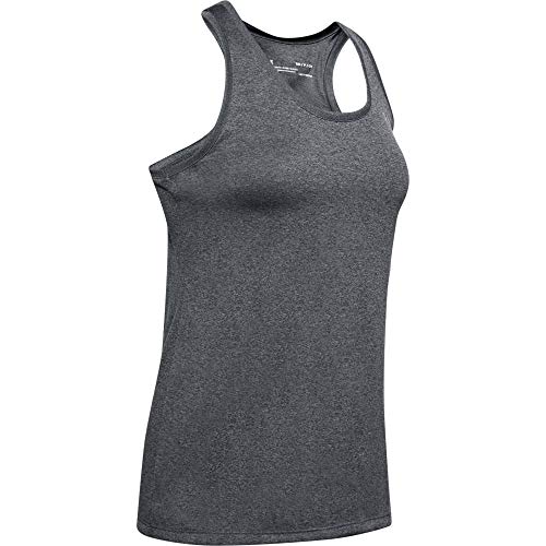 Under Armour Women's Tech - Solid Tank Top for Sport Loose Fit Gym Vest, (Carbon Heather/Metallic Silver (090)), M UK