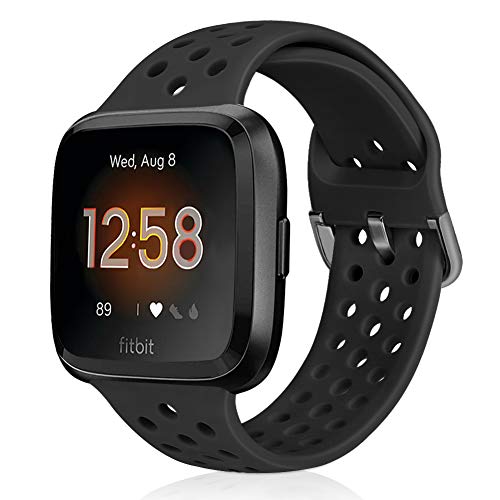 Runostrich Sport Strap Compatible with Fitbit Versa 2/Fitbit Versa/Versa Lite/SE, Soft Silicone Band Replacement Breathable Wristband Accessories for Smart Fitness Watch for Women Men (Black)