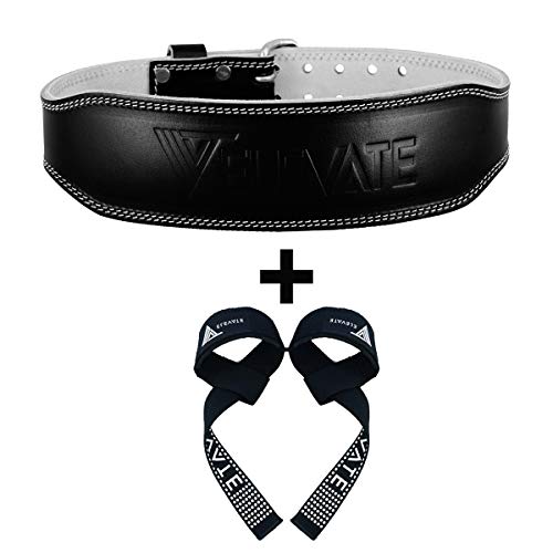 Genuine Leather Weight Lifting Gym Belt Providing Back & Core Support For Peak Performance In Bodybuilding Crossfit Powerlifting Functional Heavy Strongman Strength Training + FREE Straps