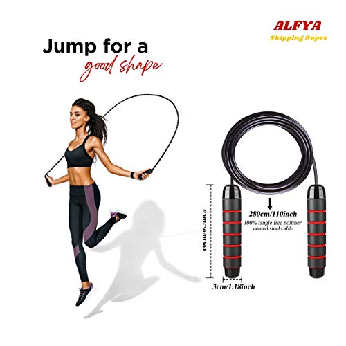 NA Alfya Skipping Rope Adult for Men Women, Speed Jump Rope for Fitness with Soft Memory Foam Handle Tangle-free Adjustable (RED)