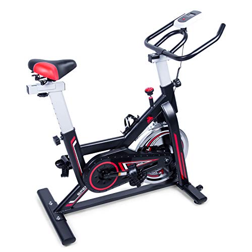 EVOLAND Indoor Exercise Bike, Magnetic Exercise Bike, LCD Display, Spinning Bike with Unlimited Resistance, Kettle Holder, Adjustable Seat - Black