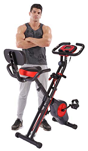 YYFITT Foldable Fitness Exercise Bike with Resistance Bands, 16 Magnetic Resistance Levels with Pulse Sensor, Phone/Tablet Holder with Smooth and Quiet Cycling