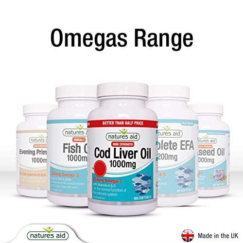 Natures Aid Cod Liver Oil, 1000 mg, 180 Softgel Capsules (High Strength, 254 mg Omega-3 with Vitamins A and D for Normal Function of the Immune System, Made in the UK) - Gym Store