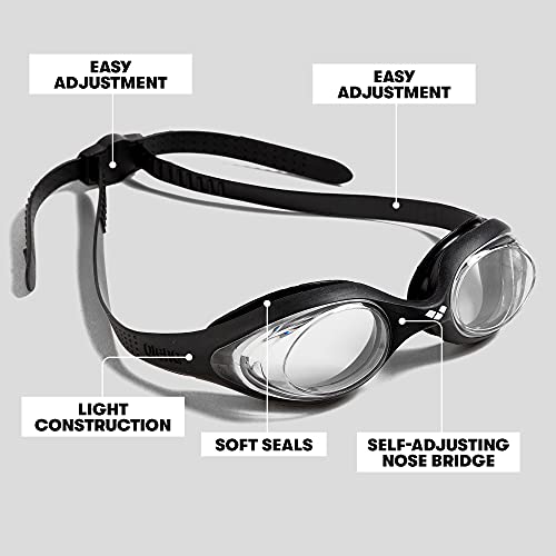 Arena Spider Swimming Goggles, Unisex Adult, Unisex adult, 0000000024-155, Transparent / Black, Universal