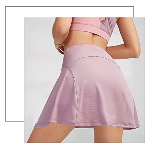 HZQIFEI Women's Active Sport Skirted Shorts Pleated Workout Sports Mini Tennis Golf Skirt with Pockets (Pink, XL)