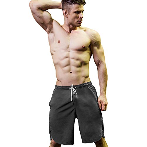 Yuerlian Men's Sports Shorts, Quick Dry Workout Shorts for Men, Classic Fit Summer Short with Pockets Dark Grey