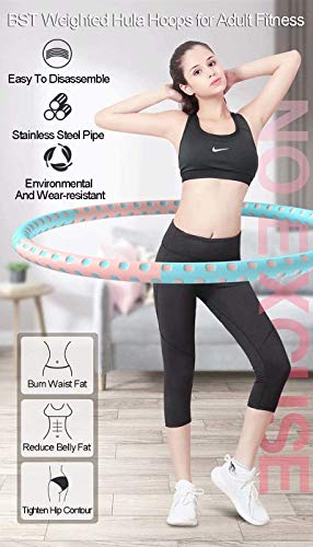 A86 Adult Hula Hoop, 1-5 kg Weighted Hula Hoop, Stainless Steel Fitness Hula Hoop, 6 Segments, Detachable, Suitable for Fitness / Weight Loss / Tummy Shaping, Blue / Pink