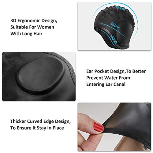 Traling Silicone Swimming Cap Adult, Waterproof Swim Hat for Men and Women Ladies Short Hair, With Anti-Tear Ergonomic Design Ear Pocket, Free Nose Clip and Ear Plugs (Purple)