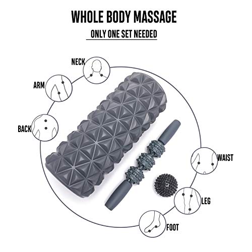 FitBeast Foam Roller Set 2 in 1 for Deep Tissue Muscle Massage, Trigger Point Foam Roller Massage Stick and Massage Ball for Painful Tight Muscles, Deep Relaxation, Therapy Rehabilitation