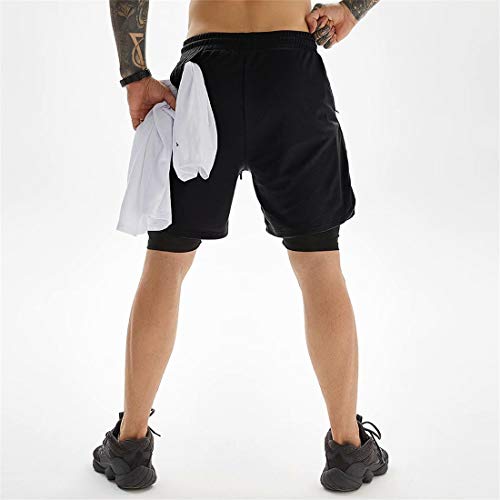 ASKSA Men's Sports Shorts 2 in 1 Running or Gym Quick Drying Breathable Training Shorts Joggers Pants with Built-in Pocket(Black,XL) - Gym Store | Gym Equipment | Home Gym Equipment | Gym Clothing