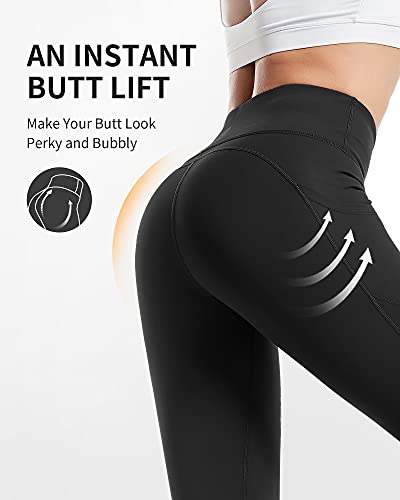 CAMBIVO Yoga Pants for Women, Gym Leggings Workout Leggings with Pockets, High Waisted Women Sports Running Tights Black