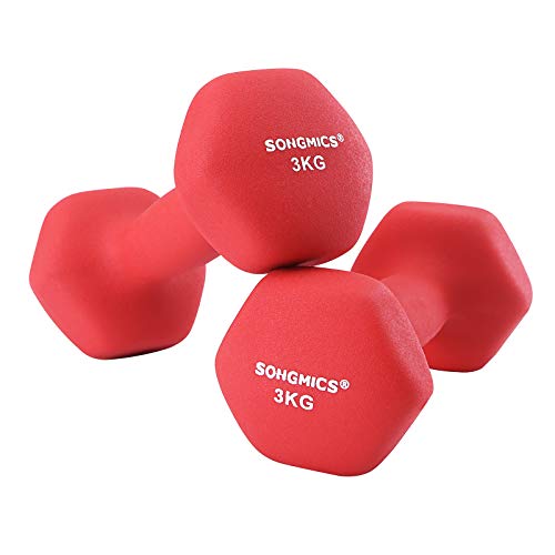 SONGMICS Women's SYL66RD Set of 2 Dumbbells - 2 x 3.0 kg - Red, 20 x 8.5 cm