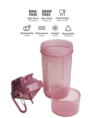 Smartshake Original2Go One Protein Shaker Bottle With Storage – 800ml BPA Free Large Gym Shake Bottles for Women Leakproof Water Bottle for Protein Shakes (Deep Rose (Deep Rose Pink))