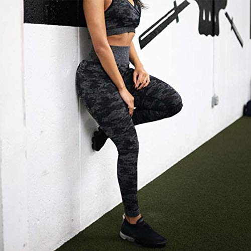 FITTOO Women's High Waisted Camo Seamless Leggings Gym Fitness Workout Yoga Pants, Camouflage-black, M