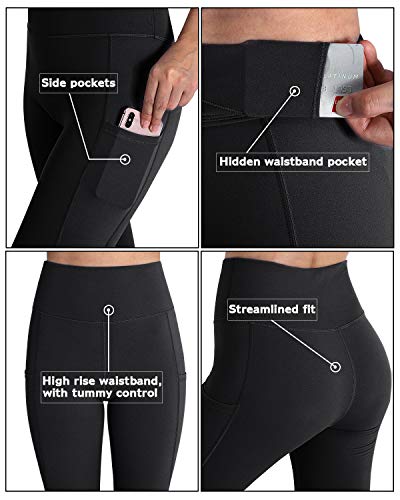 OUGES Womens High Waist Yoga Pants with Pockets Workout Running Gym Leggings(Black,S)