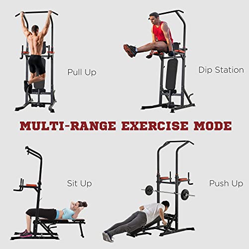 HOMCOM Multifunction Power Tower w/Bench Home Workout Dip Station Push-up Bars Fitness Equipment Office Gym Training