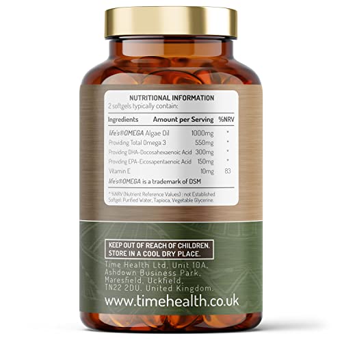 Vegan Omega 3 – EPA & DHA from Algae Oil – Premium Brand – Carrageenan-Free – Sustainable Algal Alternative to Fish Oil – Vegetarian Essential Fatty Acids – UK Made Supplement (120 Count (Pack of 1))