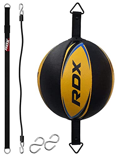 RDX Double End Speed Ball Leather Boxing Speed Bag MMA Dodge Ball Punching Training Floor to Ceiling Rope Workout