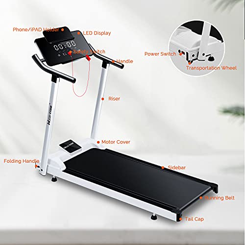 Foldable Treadmills for Home Electric Folding Treadmill,WOOD TREE Running Machine for exercise,3.5HP Portable Handrail Incline Fitness Treadmill with 12 programs for Home Office Gym