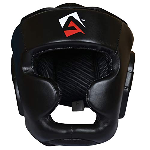 AQF Boxing Headguard MMA Training Headgear Muay Thai Full Face Protection Guard Sparring Helmet Head Guard (Black, L) - Gym Store