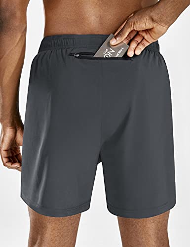 BALEAF Men's 5 Inches Running Athletic Shorts Zipper Pocket Gray Size M