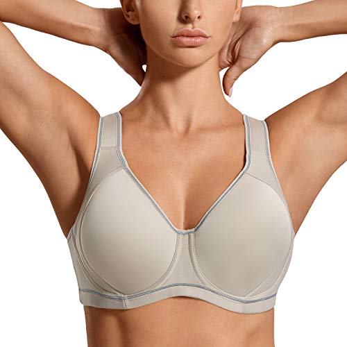 SYROKAN Women's High Impact Support Full Coverage Underwire Molded Fitness Workout Sports Bra Plus Size Building Grey 34H