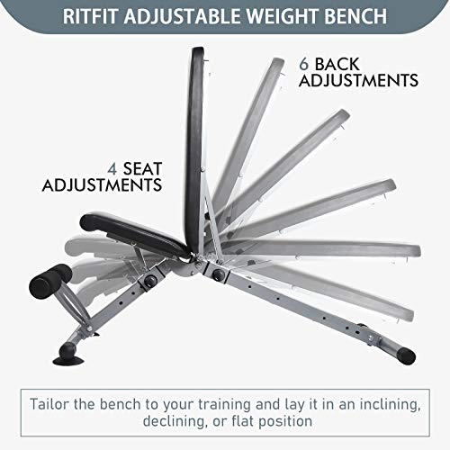 RitFit Adjustable / Foldable Utility Weight Bench for Home Gym, Weightlifting and Strength Training(SILVER)
