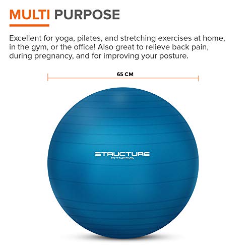 Structure Fitness 65CM Gym Ball Exercise Yoga Swiss Core Fitness - Ideal for core strength training, stretching, toning, resistance Pilates Workout- Hand-pump included. (BLUE)