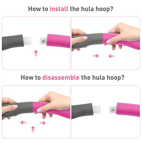 Aspiree Hula Hoops for Adults/Kids Fitness Hula Hoop 8 Section Detachable Adjustable Slimming Circle Sponge Hula Hoop Professional Wavy Design Folding Fitness Massage Ring Exercise Hoop （Grey Pink