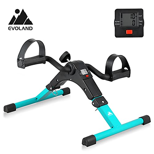 EVOLAND Pedal Exerciser Bike, Portable Home Fitness Mini Exercise Bike, Arm Leg Folding Exerciser Fitness Cycling with LCD Monitor and Adjustable Resistance
