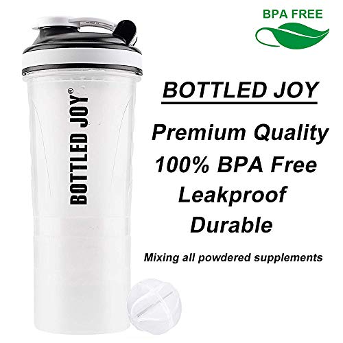 Protein Shakers bottles 600ml BPA Free Strong Durable Workout Gym Water Nutrition Shaker Bottle with Storage (600ml White)