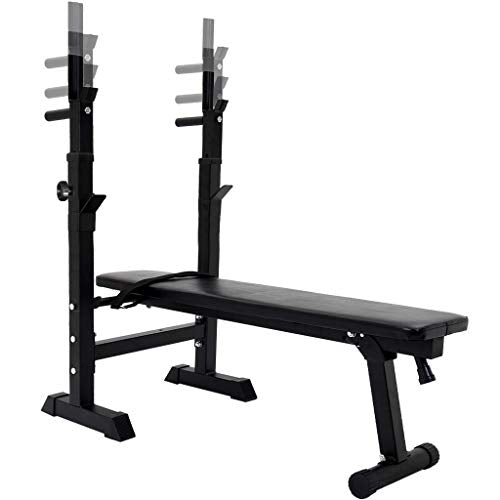 Weight Bench With Barbell Rack, Adjustable Barbell Rack Station Folding Flat Weight Lifting Bench Body Workout Exercise Machine for Home Gym