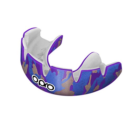 Opro Power-Fit Braces Mouthguard | Gum Shield for Rugby, Hockey, Lacrosse, Boxing, and Other Contact And Combat Sports|18 Month Dental Warranty (Camo - Lilac/Blue/Gold) - Gym Store | Gym Equipment | Home Gym Equipment | Gym Clothing