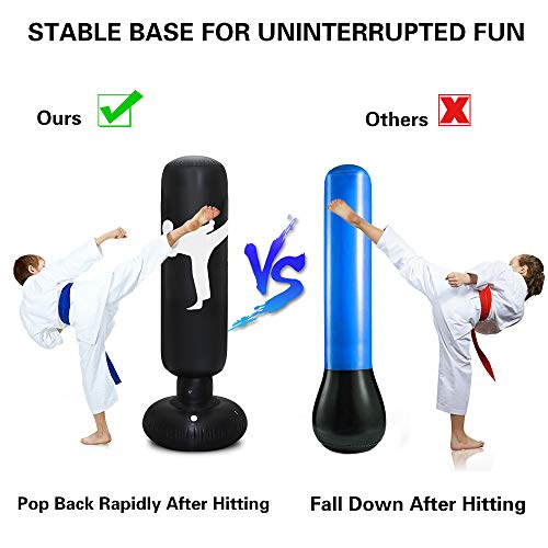 TUOWEI Inflatable Punching Bags, 63 Inch Boxing Pedestal Punching Bag,Freestanding Fitness Punching Bag Reflex Punching Bag for Adults,Kids (Black)