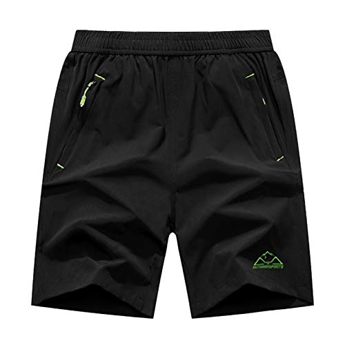 Rdruko Men's Quick Dry Hiking Shorts Lightweight Running Gym Outdoor Active Shorts with Zipper Pockets, Green-black, 3X-Large