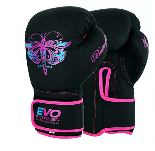 EVO Fitness Ladies Matte Pink Boxing Gloves Punch Bag Women MMA Muay Thai Martial Arts Kick Boxing Girls Sparring Training Fighting Gloves With Hand Wraps (Pink, 8 OZ)