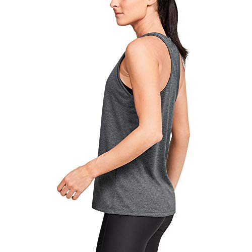 Under Armour Women's Tech - Solid Tank Top for Sport Loose Fit Gym Vest, (Carbon Heather/Metallic Silver (090)), M UK