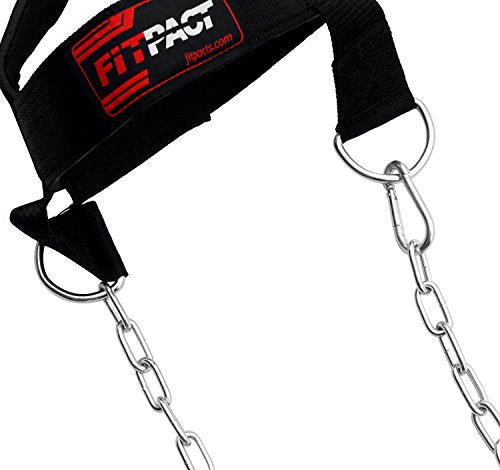 FITPACT Head Harness Neck Builder Chain Belt Weight Lifting Boxing Strength Training Padded Adjustable D-Rings Workout Bodybuilding Exercises Gym Developer Straps