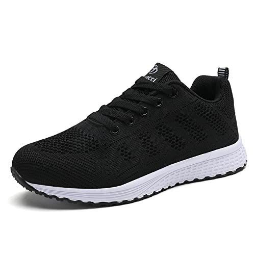 Minbei Womens Sneakers Lightweight Lady Trainers Breathable Woman Running Shoes Daily Walking Outdoor Fitness Athletic Lace Up Flat Fitness Air Sports Shoes Size 8 UK Black(Label 42)
