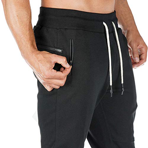 FEDTOSING Joggers Gym Tapered Sweatpants Workout Trousers Fitness Bottoms for Men Exercise Pants Cotton Black L